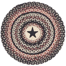 New Primitive RED BLACK STAR JUTE MAT Braided Doily Trivet 15"