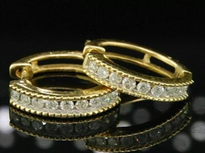 14K Yellow Gold Finish Round Lab-Created Diamond Earring Hoop Huggies Earring