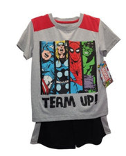 Marvel Avengers Super Heroes Graphic T-Shirt  Shorts Set Boys Size 5 Black/Grey