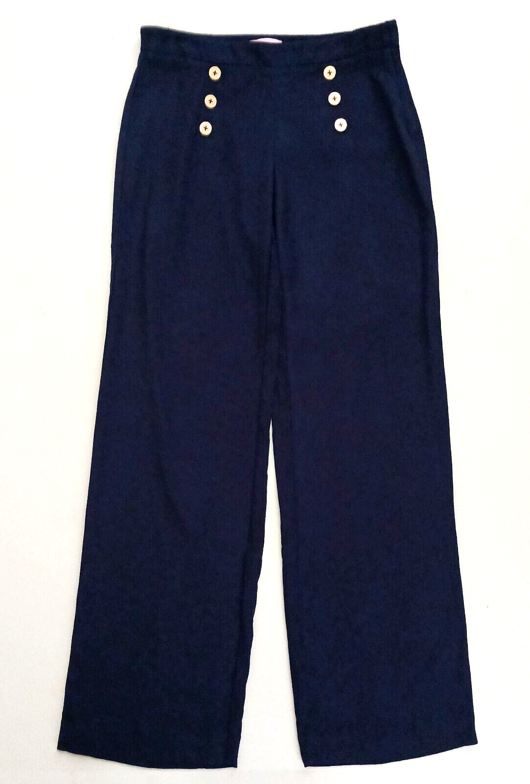 Pantalone marinaio Lilly Pulitzer blu navy gamba larga doppia fila logo oro bottoni tg 2