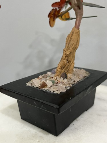 Vtg Chinese Semi Precious Stone Carved Jade Leaf Potted Bonsai Tree Sculpture - Picture 10 of 14