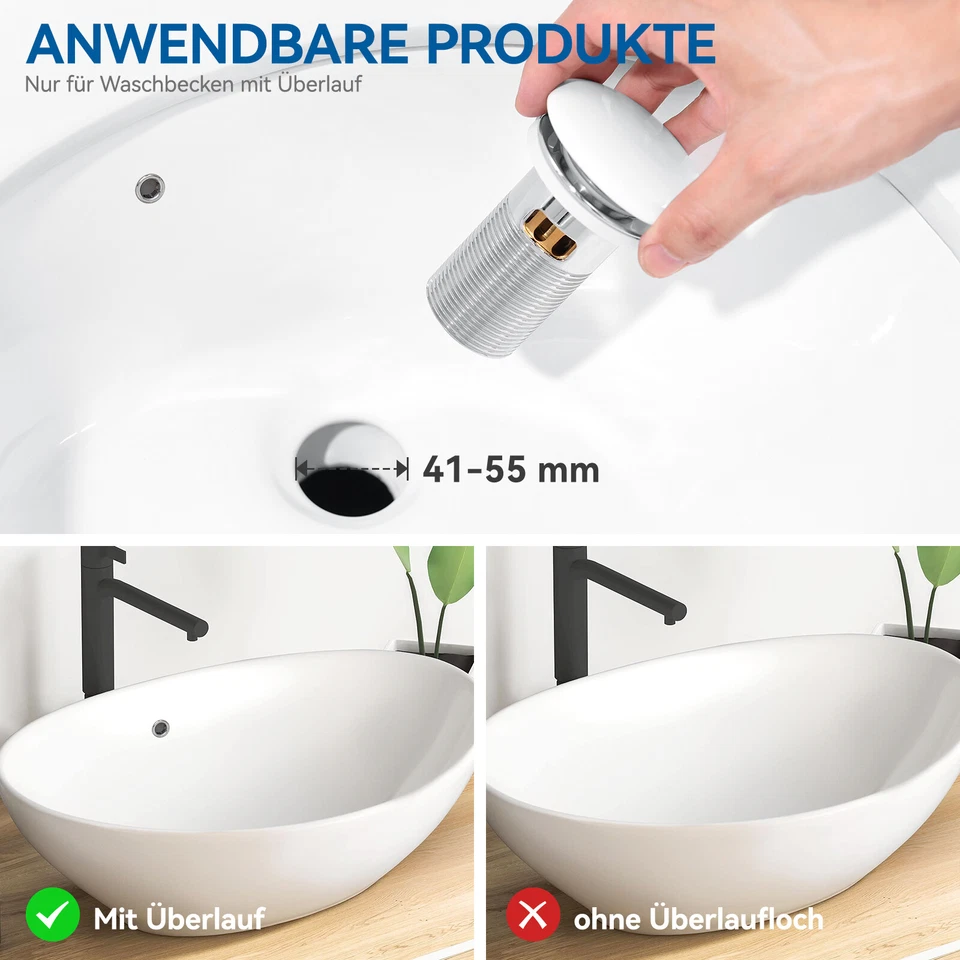 Sifon Siphon Ablaufgarnitur Waschbecken Pop Up Ablaufventil Keramik Überlauf DHL - Bild 2 von 4