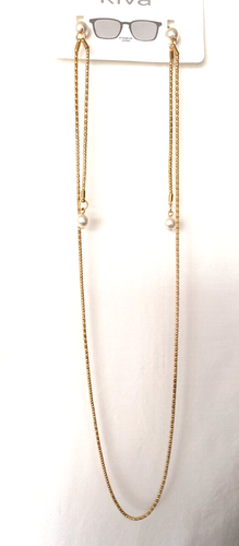 New With Tags Riva Eyeglass Holder Imitation Pearl and Goldtone Chain 28 Inches - Picture 5 of 15