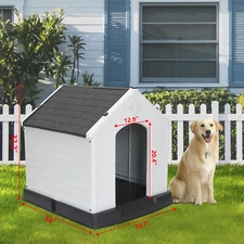 Dog Pet House Indoor Outdoor Durable Plastic Dog House Weather Grey 