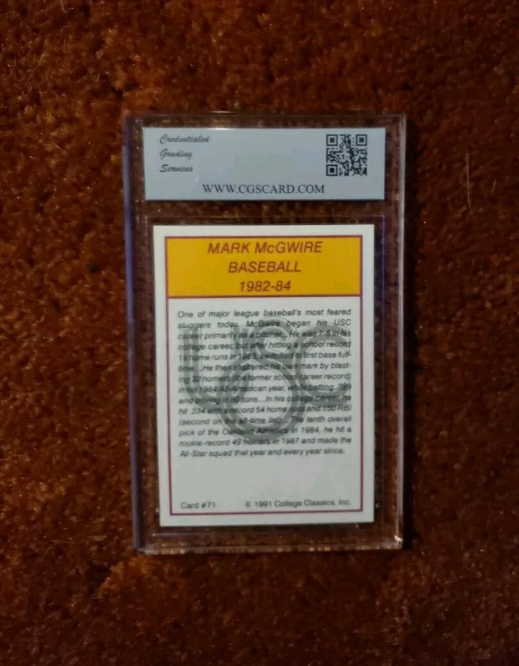 *MARK MCGWIRE* 1991 College Classics USC #71 *CGS 10* - Image 2 of 2