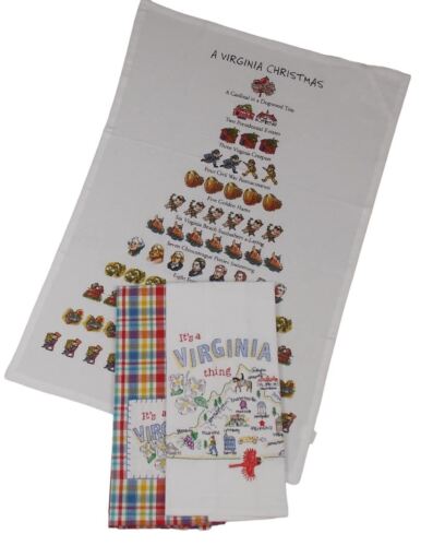 Virginia Kitchen Tea Towel State Map & Souvenir Embroidered Christmas 12 Days - Picture 1 of 5