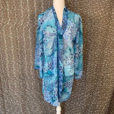 Vintage California Dynasty Blue Floral Robe Tropical Boho No Tie Women's Large