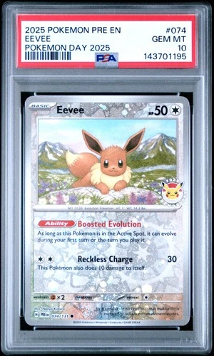 2025 POKEMON PRE EN-PRISMATIC EVOLUTIONS POKEMON DAY 2025 #074 EEVEE PSA 10