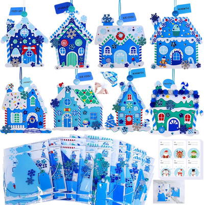24 Sets Winter Gingerbread House Ornament Kits DIY Foam Stickers Kids Classrooms