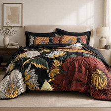 Black Boho Floral Comforter Set - 3 Piece Reversible Bedding for All Seasons