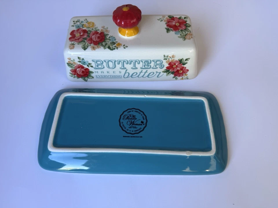 Pioneer Woman винтажная керамическая посуда с цветочным рисунком блюдо с маслом фермерский дом кухня - Изображение 4 из 4