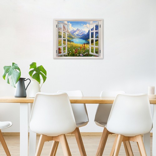 Arte de pared abstracto de montaña bosque verde ventana blanca para baño sala de estar - Imagen 14 de 15