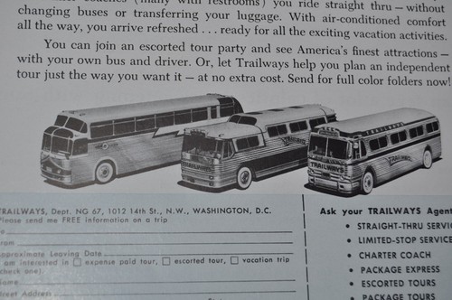 1956-57 TRAILWAYS BUS advertisements x7, Trailways lines print ads x7 Vistaliner - Foto 9 di 10