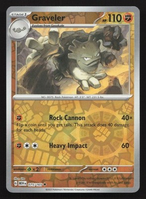 Graveler 075/165 151 Reverse Holo Uncommon Pokemon Near Mint