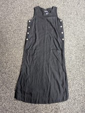 M&S Collection Midi Dress Size 6 Regular Black Linen Blend Shift Button Sides