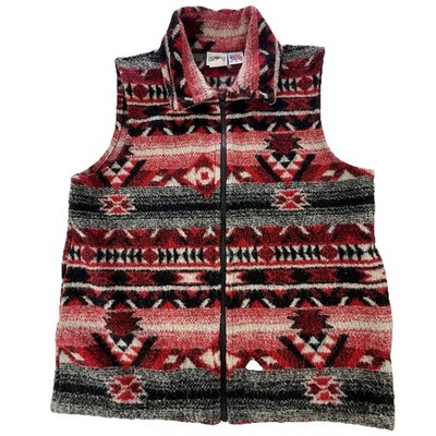 Vintage Rods Aztec Vest Sz Small Western Cowboy Rancher Red Gray Tribal Boho USA