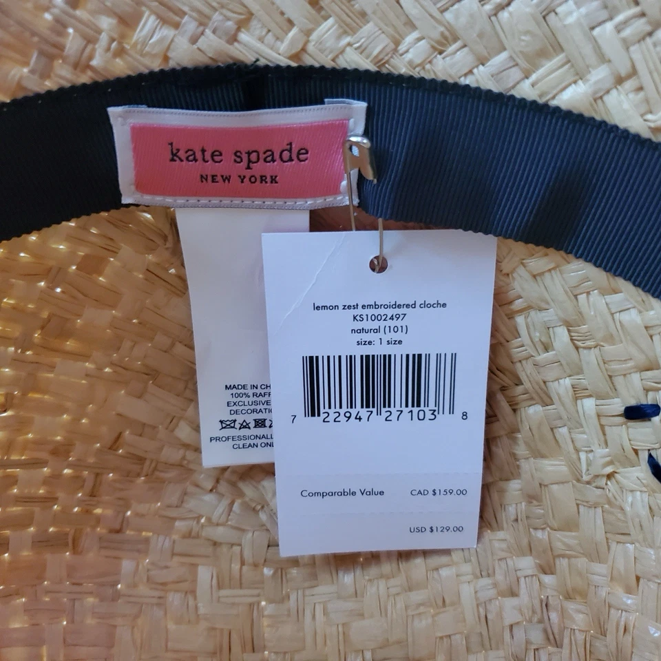 Kate Spade Lemon Zest Embroidered Straw Cloche Hat - Image 4 of 4