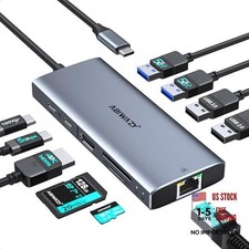 USB C Hub Multiport Adapter, 10-in-1 USB C to HDMI Ethernet Hub with 4K Grey