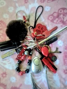 Personal Security Keychain Set with Alarm, Whistle, Kubotan, Red/Black
