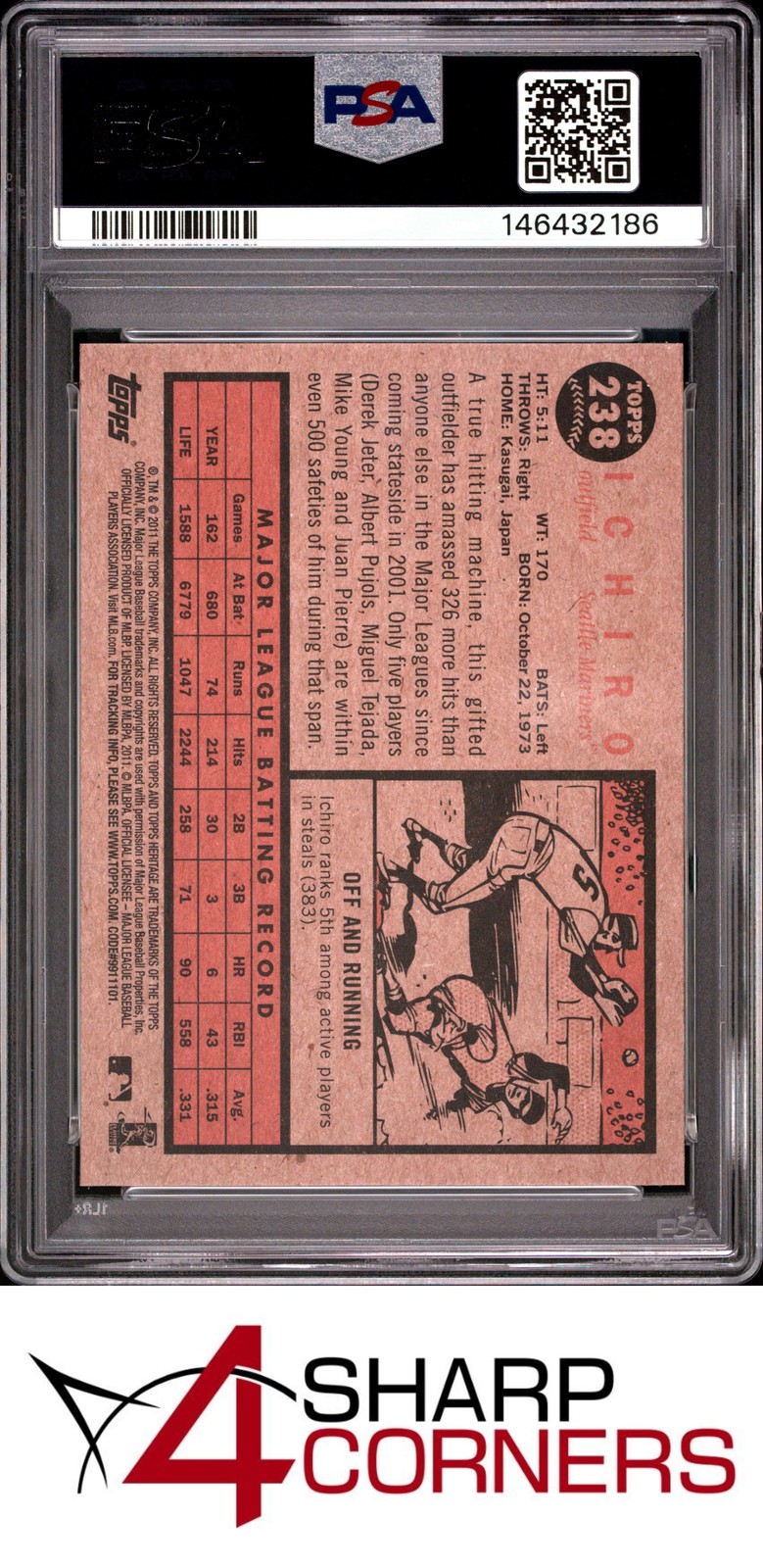 2011 TOPPS HERITAGE #238 ICHIRO SUZUKI MARINERS HOF PSA 10 view 2