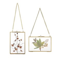 Set of 2 Wall Hanging Photo Frame with Double Glass, Golden Floating Frame St...