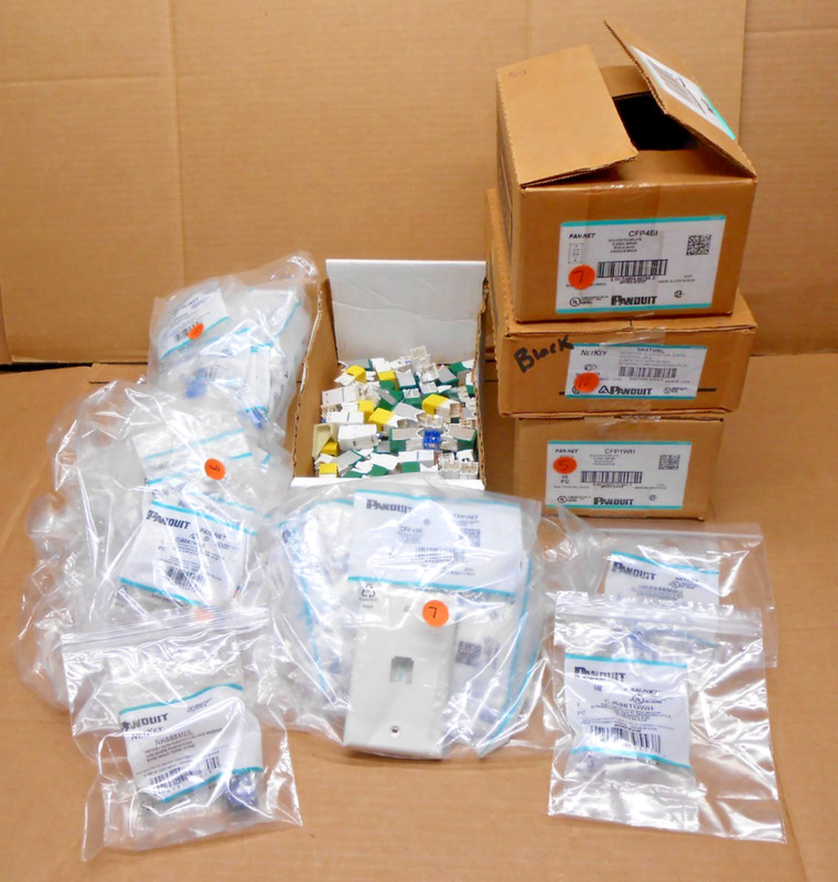 LOT OF 50 PANDUIT MINI-COM TX6 NETKEY CAT 6 MODULES FACEPLATES NK6TMBL CJ688POR