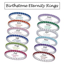 Sterling Silver Birthstone Ring Womens Thin Eternity Band CZ Birth Stone