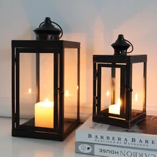 Large Lantern Decorative Outdoor & Indoor, Set of 2 (14’’&10’’) Metal Candle Lan
