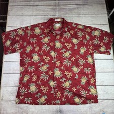 Vintage Pierre Cardin Hawaiian Shirt XXL Red Pineapple Palm Tree 100 Cotton