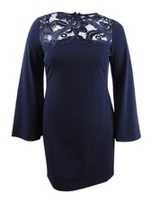 Lauren by Ralph Lauren Women's Petite Lace-Yoke Dress (8P, Navy)