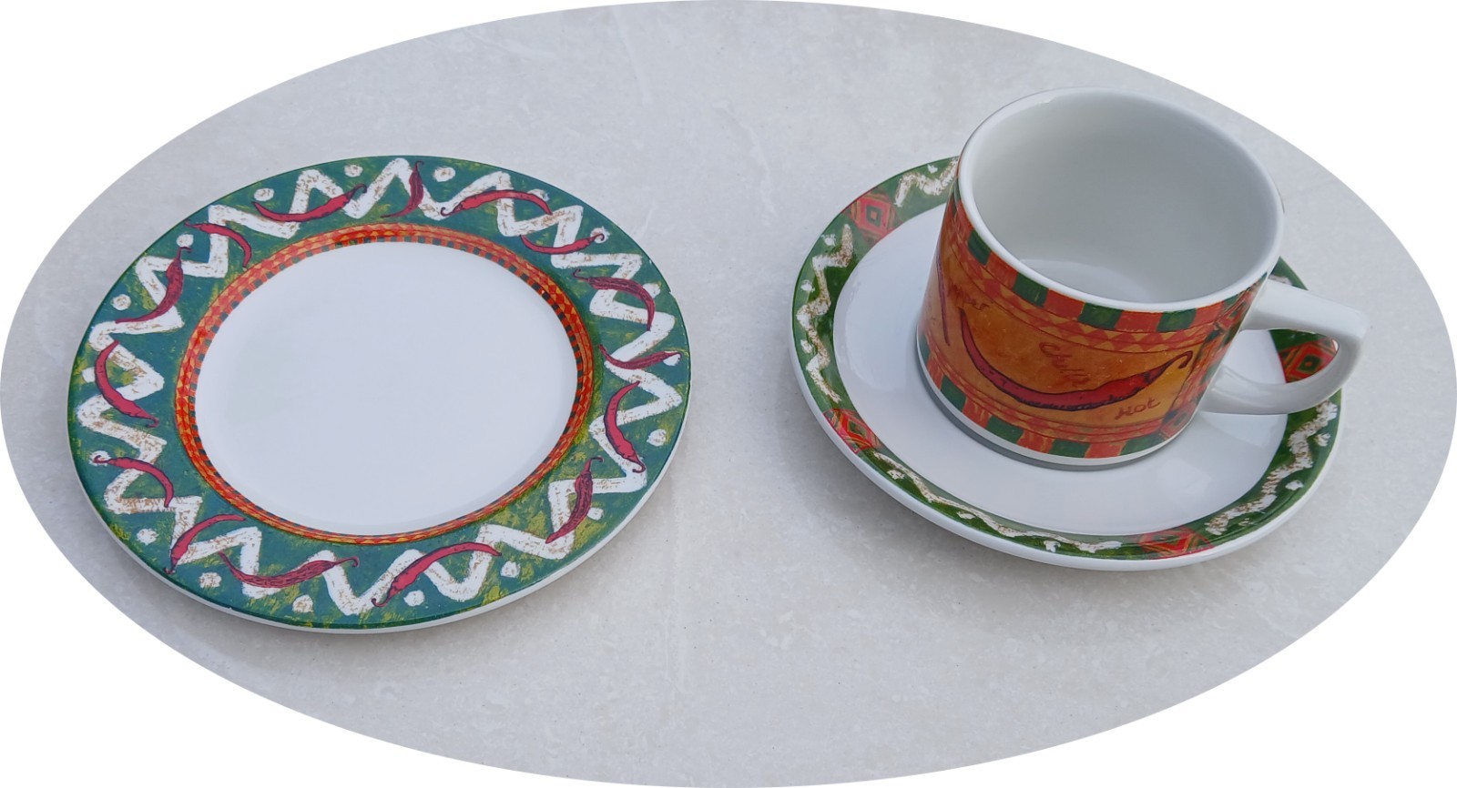 Patrón Salsa Churchill -6 Juegos, Taza, Platillo y Plato Lateral 165mm-Súper Vitrificado