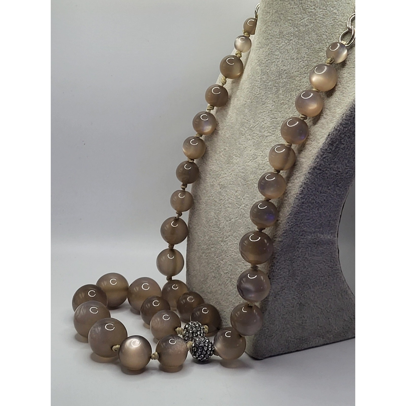 Talbots Signed Taupe Bead Statement Necklace Rhin… - image 9
