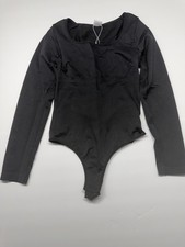 Black Long Sleeve Women's One Piece Bodysuit Solid Opaque Regular Size