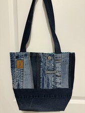 Upcycled Denim Tote Bag. Handemade Machine Sewn