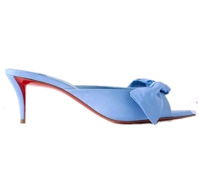 $1095 Christian Louboutin MULAZEE 60 Taffeta Silk Bow Mule Sandals 38.5 US 8.5