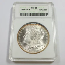 1884 O ANACS Soapbox MS65 - Toned Silver Morgan Dollar $1 US Coin #56008A