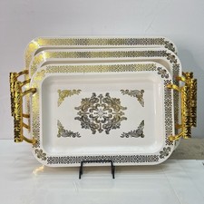 Gold & White Serving Tray Set with Handles 3-Piece | Decorative Kitchen Trays