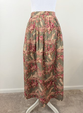 Vintage Herman Geist Skirt Womens 14 Floral Midi 100 Cotton USA Made High Waist
