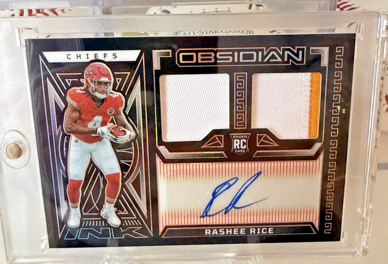 Rashee Rice 2023 Obsidian Rookie Etch Orange RPA DUAL PATCH AUTO /49 KC Chiefs