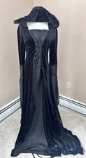 Black Velvet Gothic Renaissance Medieval Style Dress XXL CORSET HOODED
