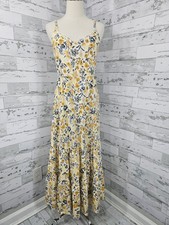Joie Yellow Gray Floral V Neck Smocked Back Maxi Dress Tiered Skirt Womnes 8
