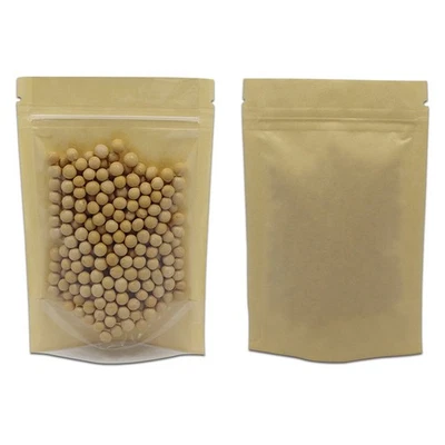 Lot de 50 sacs en papier kraft marron transparent avec fermeture éclair - Photo 1/4