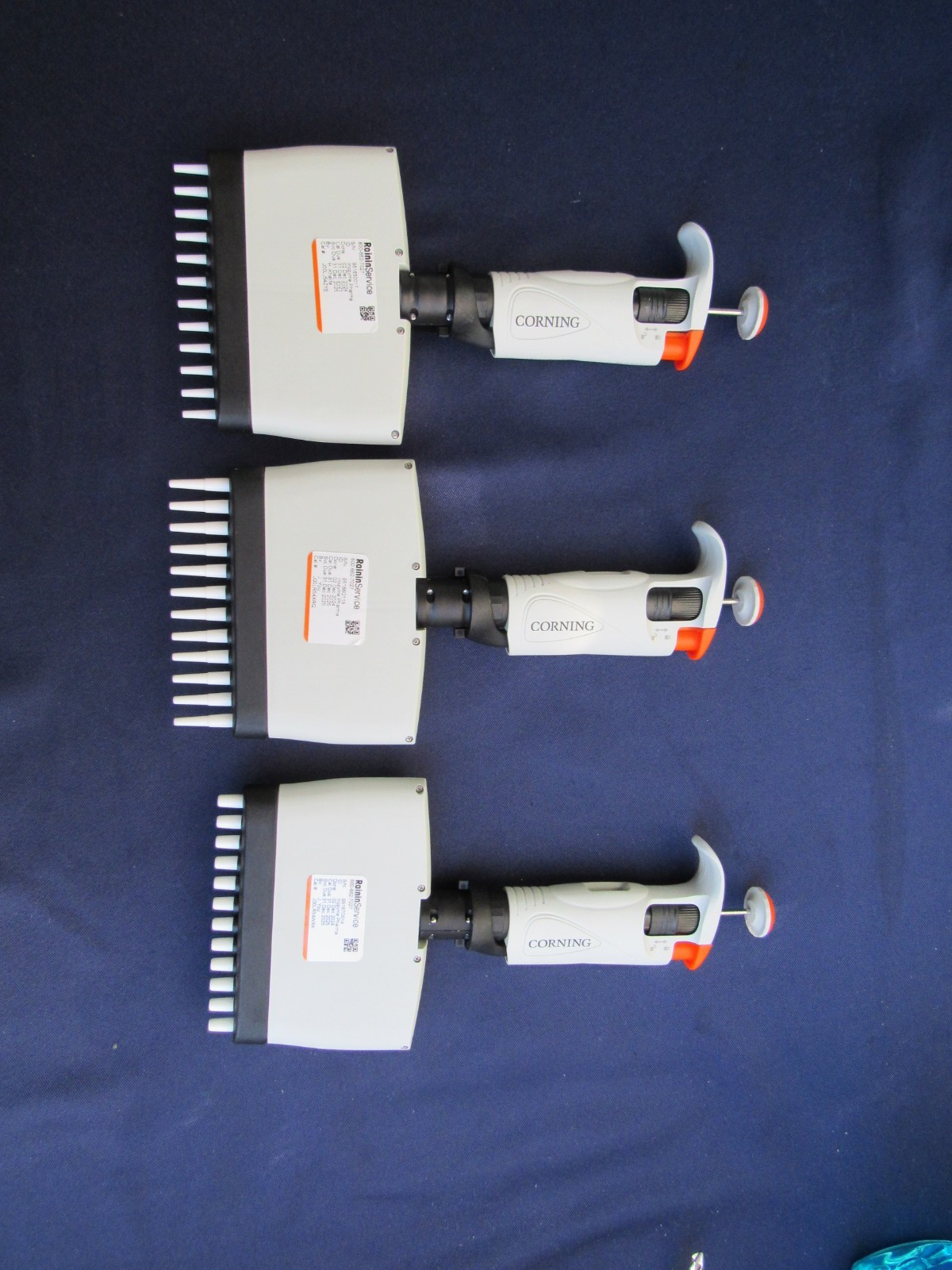 SET OF 3 Corning Lambda Plus 12 channel Pipettes 1-10uL, 5-50uL, 20-200uL