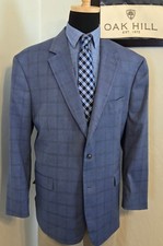 Oak Hill Blue Plaid Blazer Men's 2XLT 52-54 TALL Sport Coat Windowpane Jacket