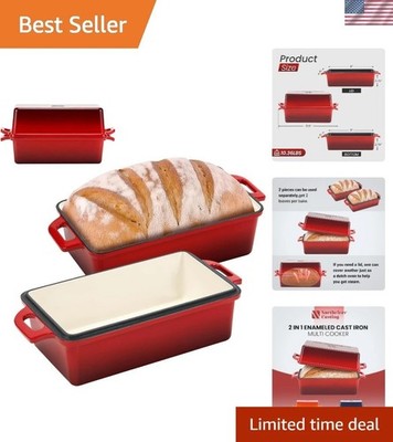 Versatile 2-Piece Enameled Cast Iron Bread Pan Set   9x5 for Cake & Meatloaf
