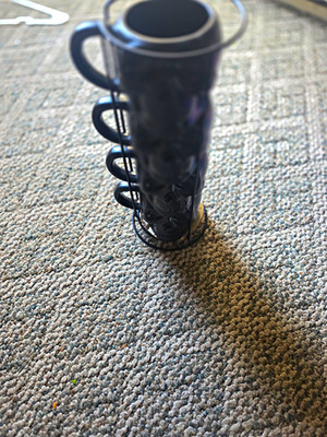 Gothic Skulls Black Ceramic Coffee Mug 8 fl oz w/ Metal Holder Stand