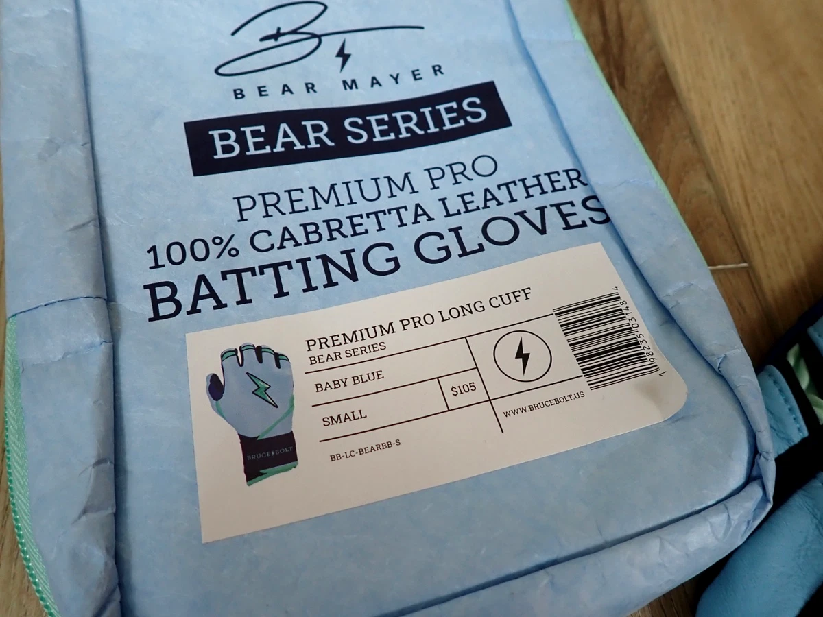 NUEVO BRUCE BOLT BEAR PREMIUM PRO PUÑO LARGO BEBÉ AZUL PEQUEÑO CUERO GUANTES DE BATEO