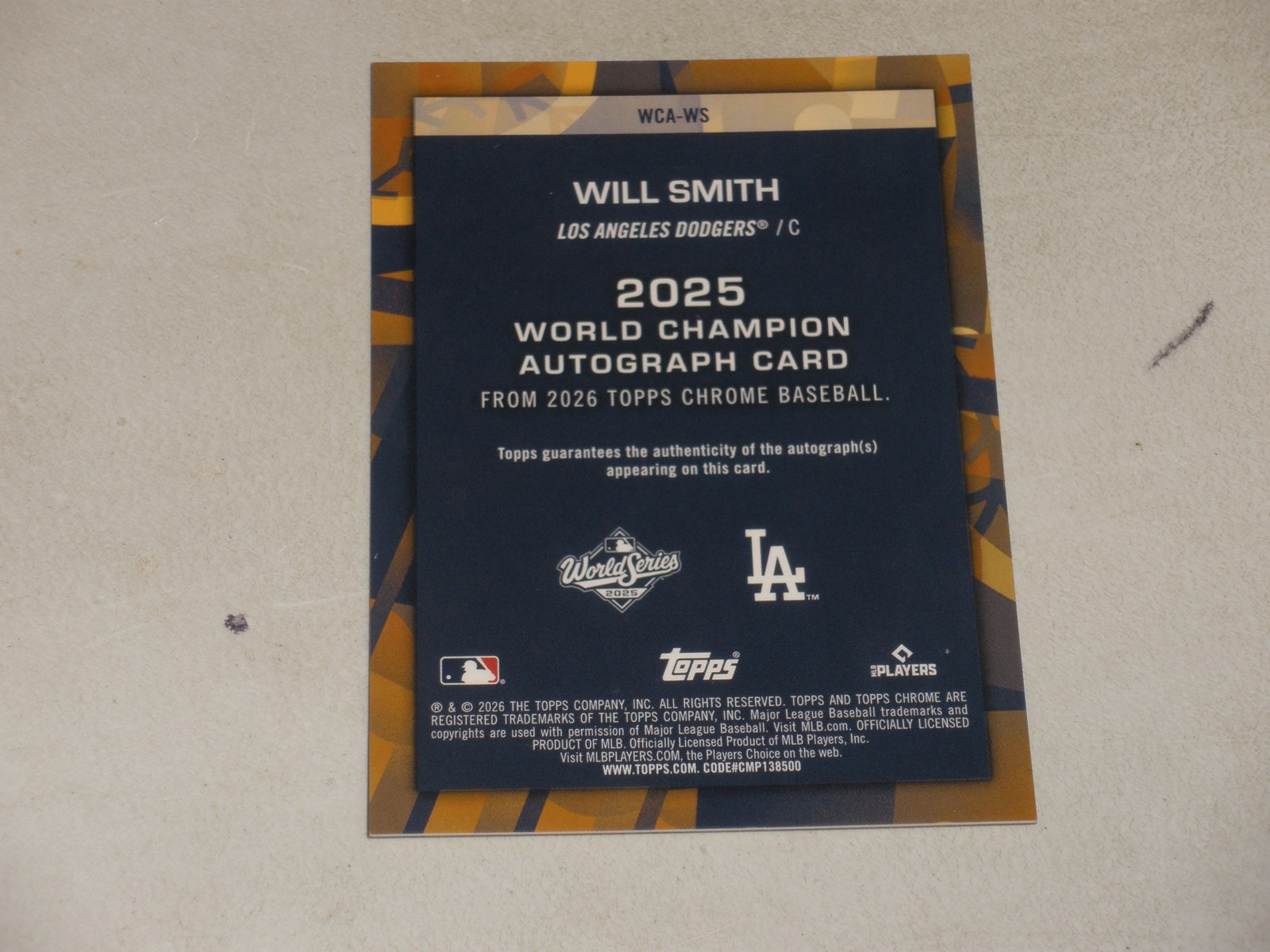 2026 Topps Chrome 2025 World Champion Gold Refractor Auto #WS Will Smith 26/50 view 2