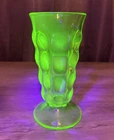 Anchor Hocking Style Green Uranium Glass Block Optic 7” Footed Tumbler