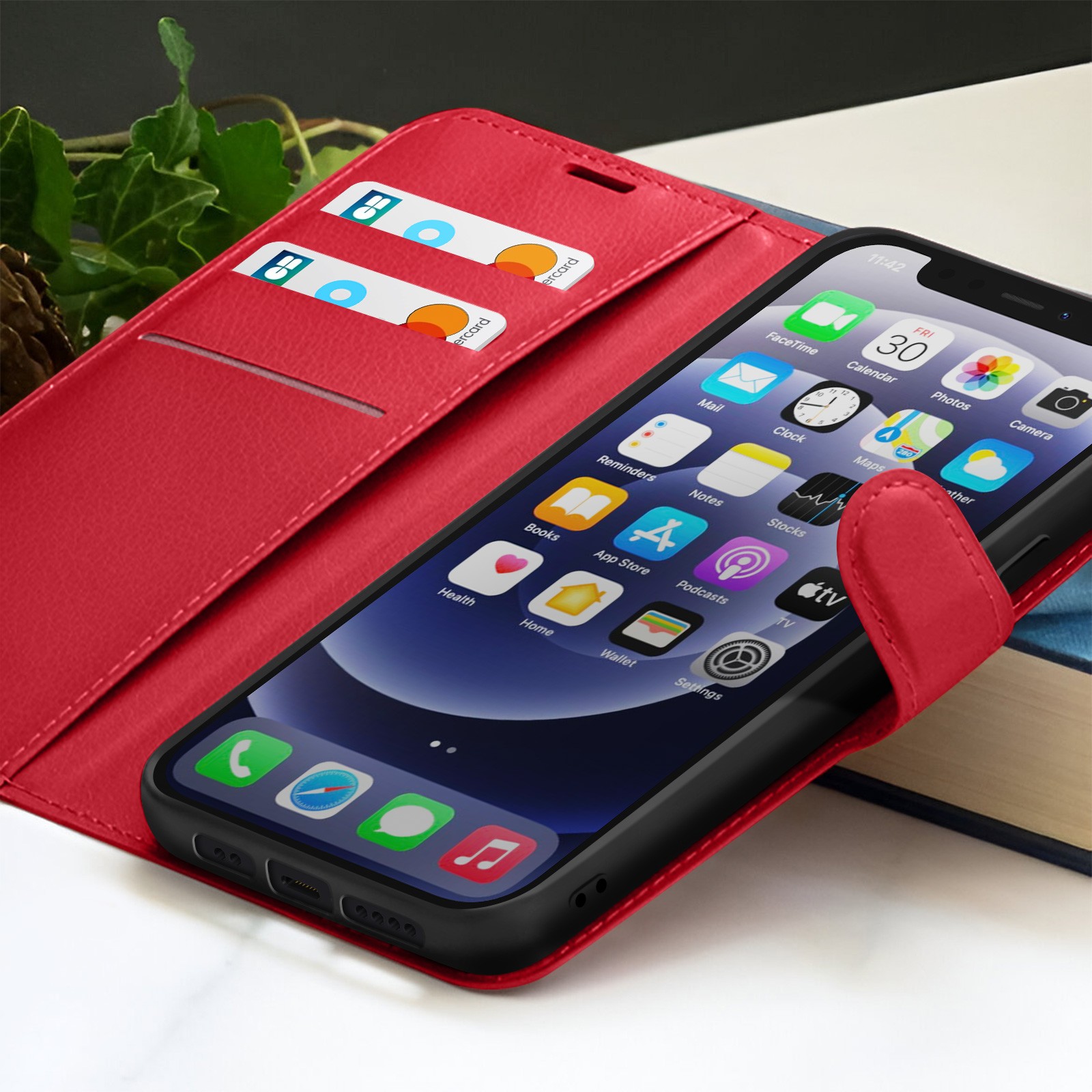 Coque iPhone 12 Mini rouge Zanaé avec support à rabat pratique - 4